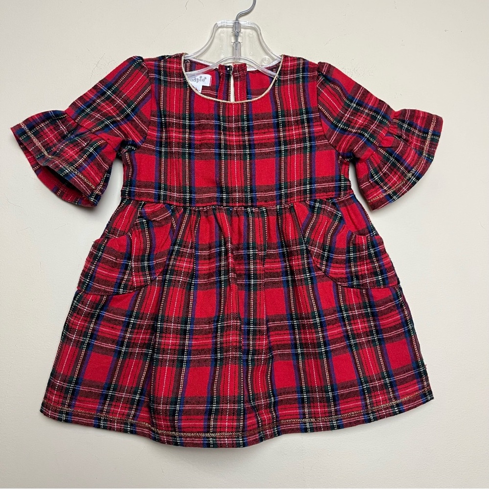 Mud Pie Red Tartan Plaid Dress with Gold Trim 6-9 months